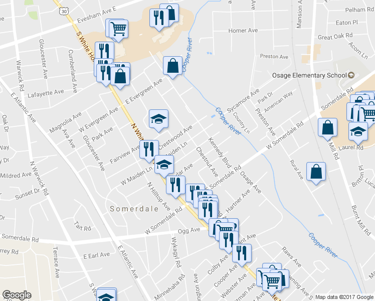 map of restaurants, bars, coffee shops, grocery stores, and more near 26 Juniper Avenue in Somerdale