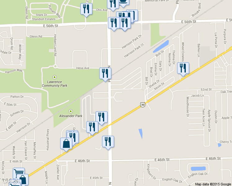 map of restaurants, bars, coffee shops, grocery stores, and more near North Eldorado Place in Indianapolis