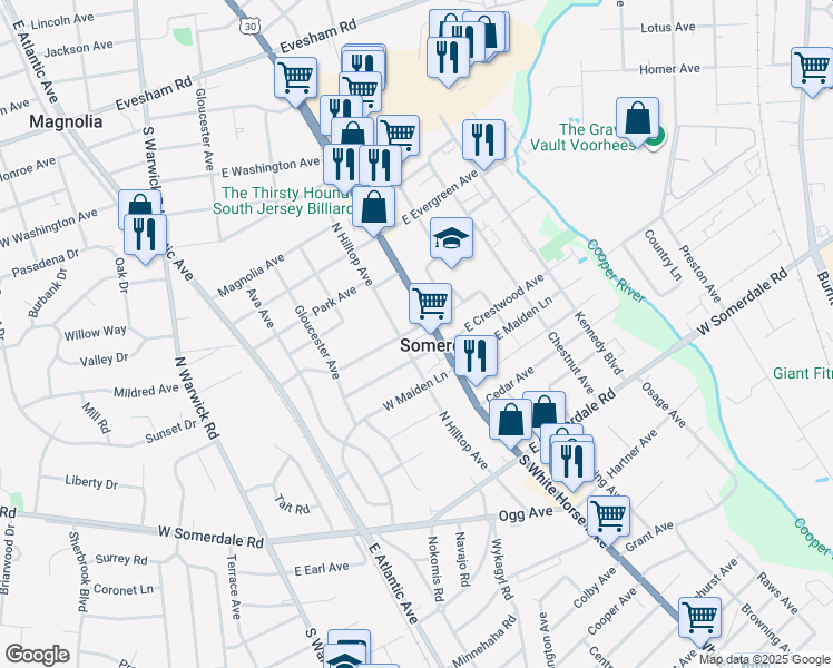 map of restaurants, bars, coffee shops, grocery stores, and more near 20 West Crestwood Avenue in Somerdale