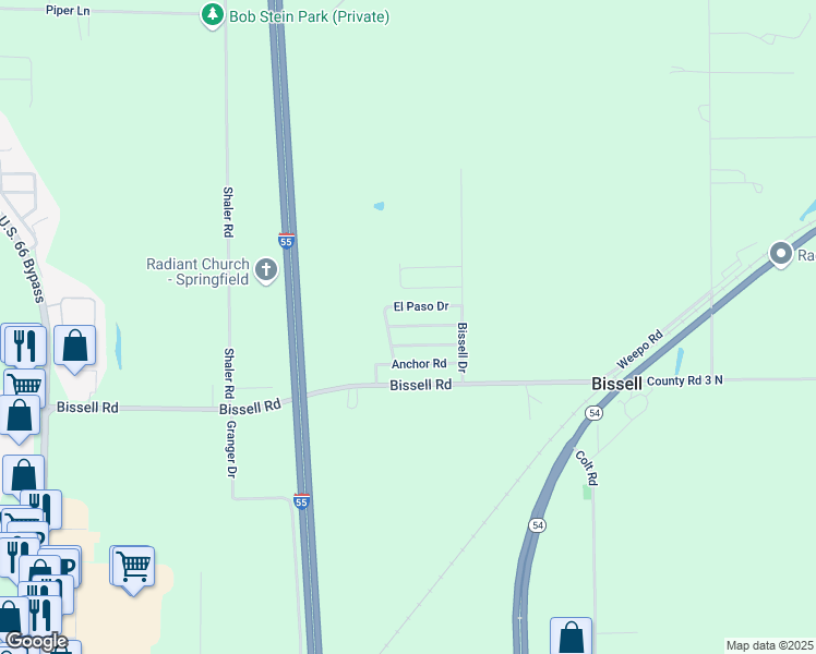 map of restaurants, bars, coffee shops, grocery stores, and more near Tipple Drive in Springfield