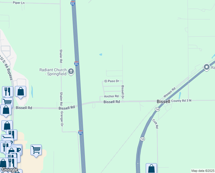 map of restaurants, bars, coffee shops, grocery stores, and more near Tipple Drive in Springfield