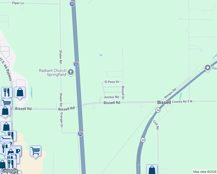 map of restaurants, bars, coffee shops, grocery stores, and more near Tipple Drive in Springfield