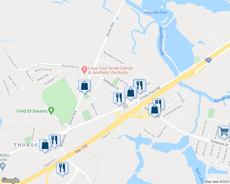 map of restaurants, bars, coffee shops, grocery stores, and more near 26 Di Pilla Drive in West Deptford
