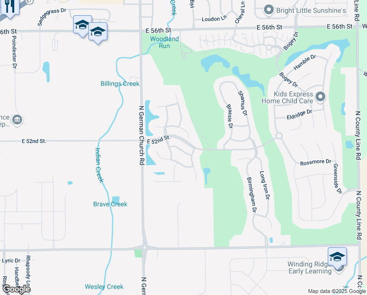 map of restaurants, bars, coffee shops, grocery stores, and more near 11206 Winterwood Drive in Indianapolis