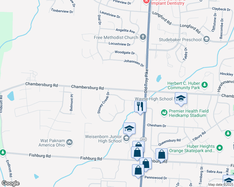 map of restaurants, bars, coffee shops, grocery stores, and more near 4735 Millridge Drive in Huber Heights