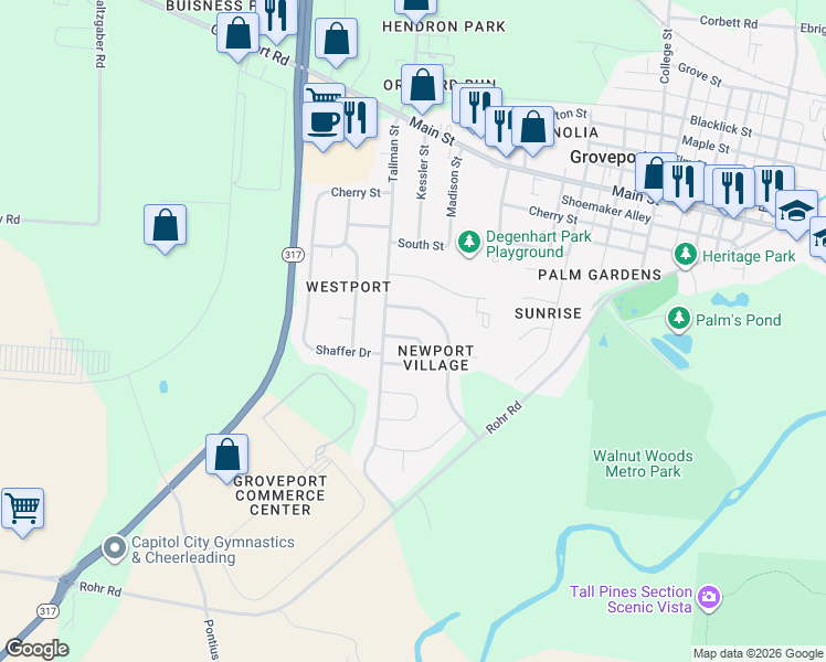 map of restaurants, bars, coffee shops, grocery stores, and more near 452 Crestmoore Drive in Groveport