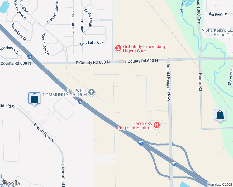 map of restaurants, bars, coffee shops, grocery stores, and more near 5715 North County Road 901 East in Brownsburg