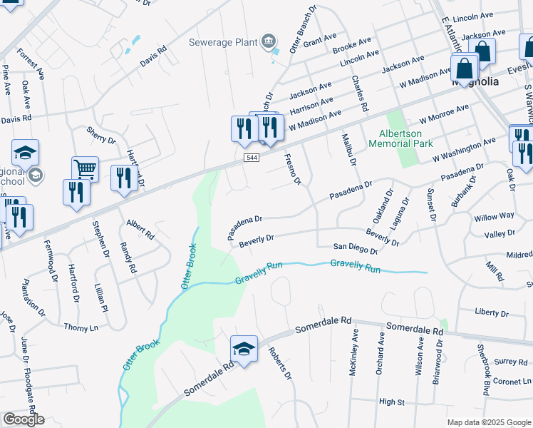 map of restaurants, bars, coffee shops, grocery stores, and more near 641 Pasadena Drive in Magnolia