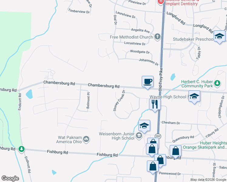 map of restaurants, bars, coffee shops, grocery stores, and more near 6481 Terrace View Court in Huber Heights