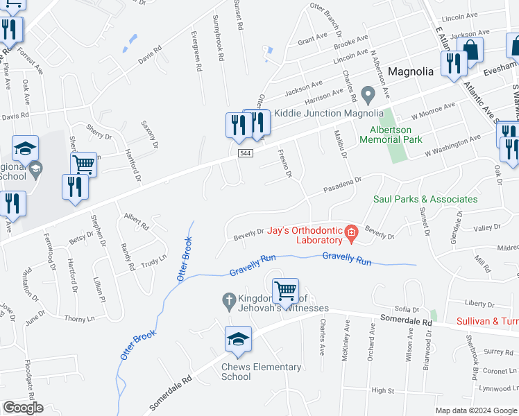 map of restaurants, bars, coffee shops, grocery stores, and more near 641 Pasadena Drive in Magnolia