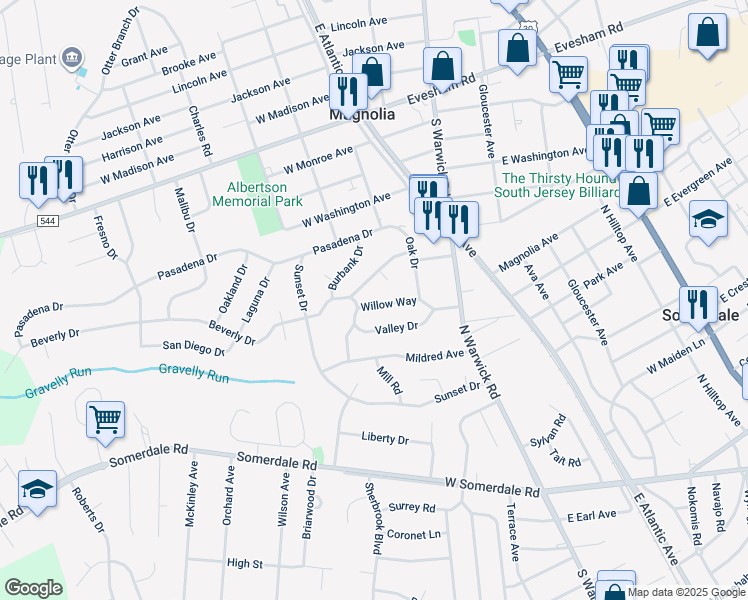 map of restaurants, bars, coffee shops, grocery stores, and more near 818 Willow Way in Somerdale