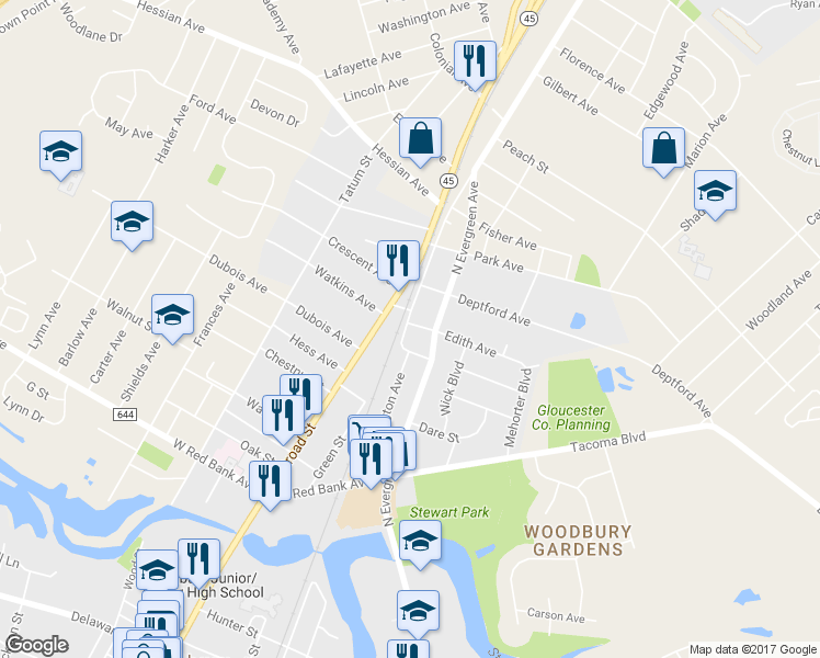 map of restaurants, bars, coffee shops, grocery stores, and more near 111 Edith Avenue in Woodbury