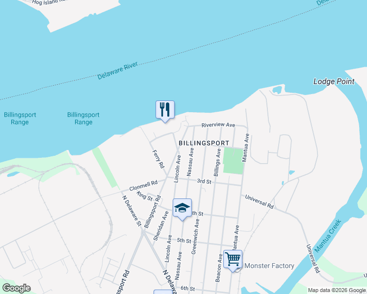 map of restaurants, bars, coffee shops, grocery stores, and more near 230 Nassau Avenue in Paulsboro