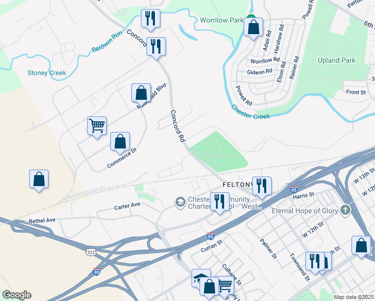 map of restaurants, bars, coffee shops, grocery stores, and more near 50 Concord Road in Aston