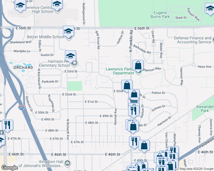 map of restaurants, bars, coffee shops, grocery stores, and more near 5224 Boy Scout Road in Lawrence