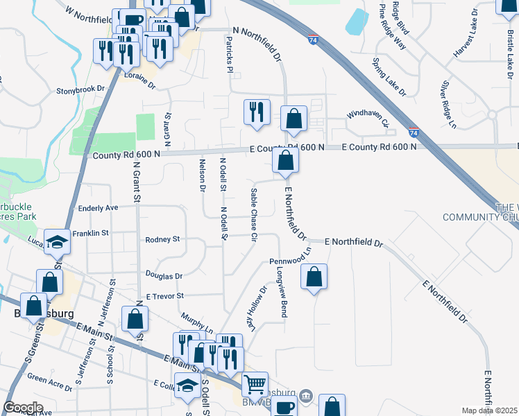 map of restaurants, bars, coffee shops, grocery stores, and more near 642 Sable Chase in Brownsburg