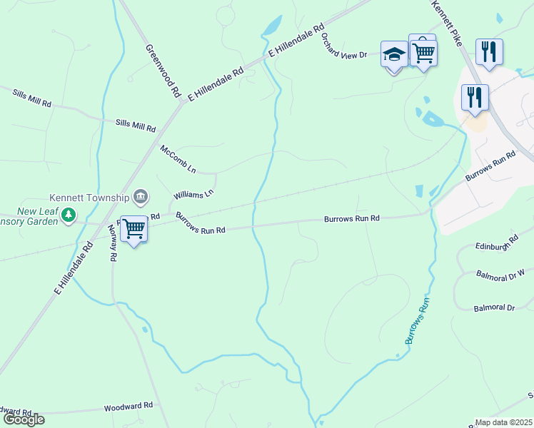 map of restaurants, bars, coffee shops, grocery stores, and more near 821 Burrows Run Road in Chadds Ford