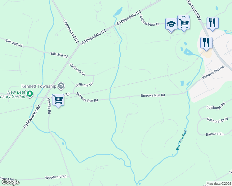 map of restaurants, bars, coffee shops, grocery stores, and more near 821 Burrows Run Road in Chadds Ford