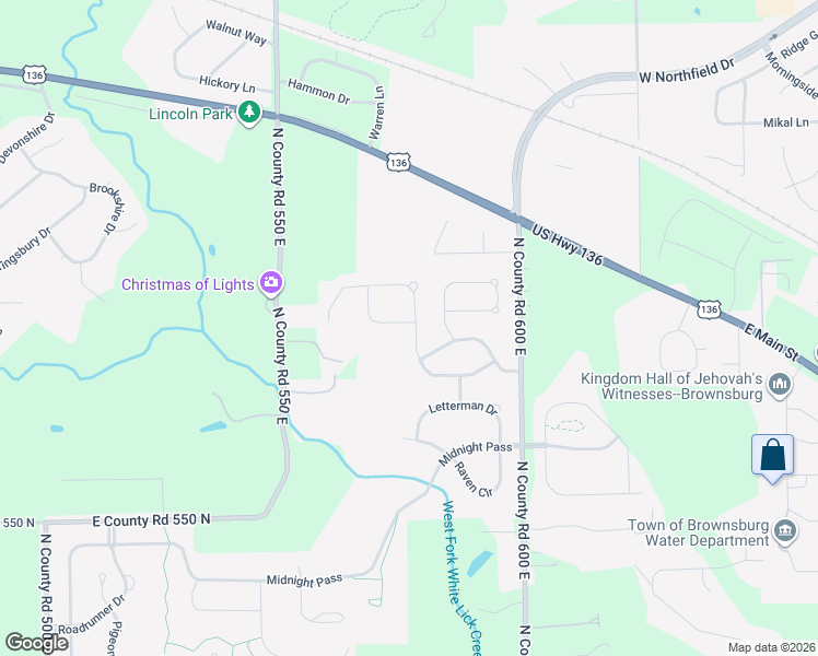 map of restaurants, bars, coffee shops, grocery stores, and more near 1562 Kelley Lane in Brownsburg