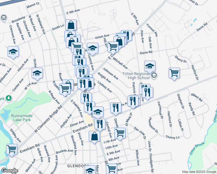map of restaurants, bars, coffee shops, grocery stores, and more near 98 Lindsey Avenue in Runnemede
