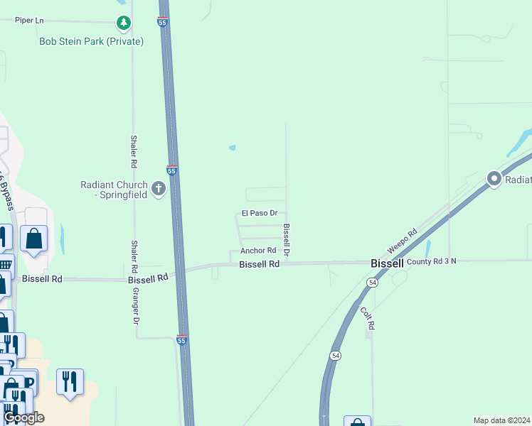 map of restaurants, bars, coffee shops, grocery stores, and more near 131 El Paso Drive in Springfield