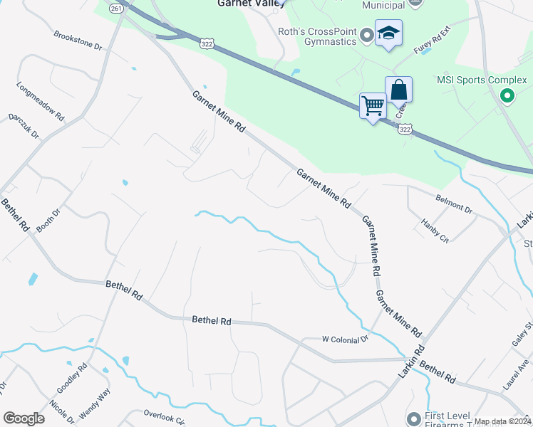 map of restaurants, bars, coffee shops, grocery stores, and more near 3038 Marias Way in Garnet Valley