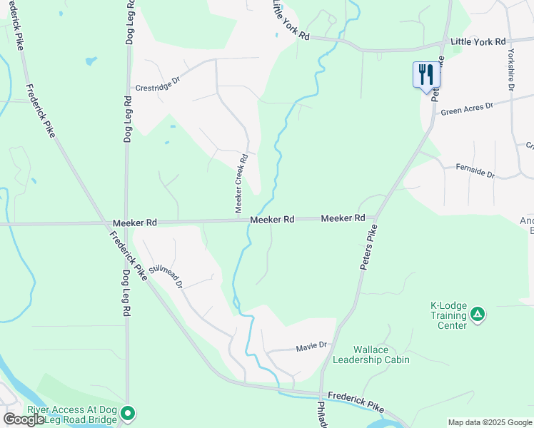 map of restaurants, bars, coffee shops, grocery stores, and more near 7155 Meeker Road in Dayton