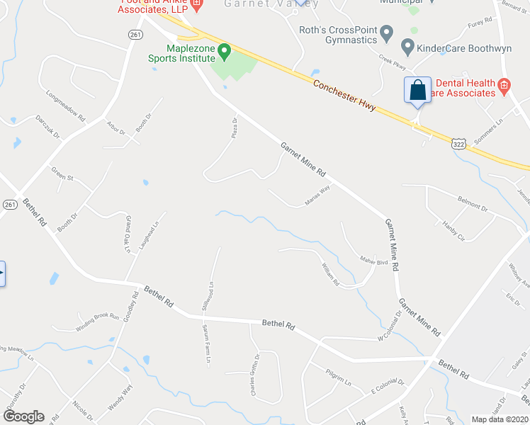 map of restaurants, bars, coffee shops, grocery stores, and more near 1621 Garnet Mine Road in Garnet Valley