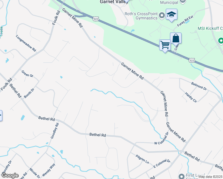 map of restaurants, bars, coffee shops, grocery stores, and more near 1621 Garnet Mine Road in Garnet Valley