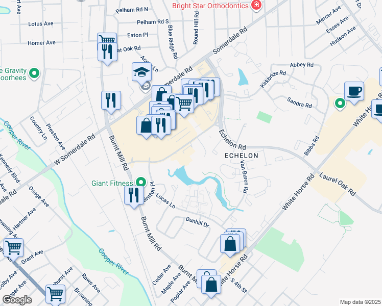 map of restaurants, bars, coffee shops, grocery stores, and more near 209 Laurel Road in Voorhees Township