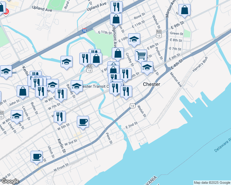 map of restaurants, bars, coffee shops, grocery stores, and more near 556 Edgmont Avenue in Chester