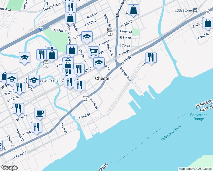 map of restaurants, bars, coffee shops, grocery stores, and more near 259 East 3rd Street in Chester