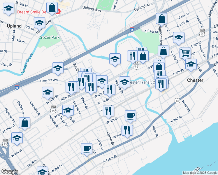 map of restaurants, bars, coffee shops, grocery stores, and more near 326 West 8th Street in Chester
