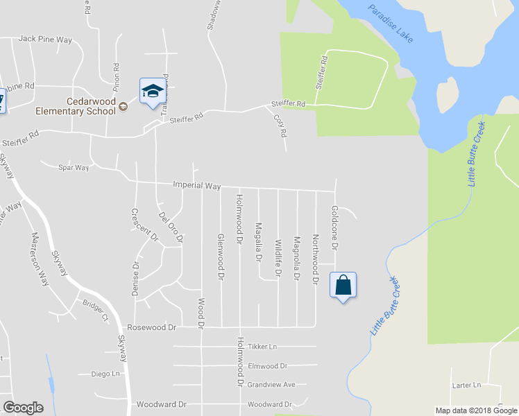 map of restaurants, bars, coffee shops, grocery stores, and more near 14792 Magalia Drive in Magalia