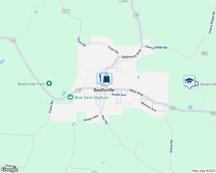 map of restaurants, bars, coffee shops, grocery stores, and more near 43046 Ohio Avenue in Beallsville
