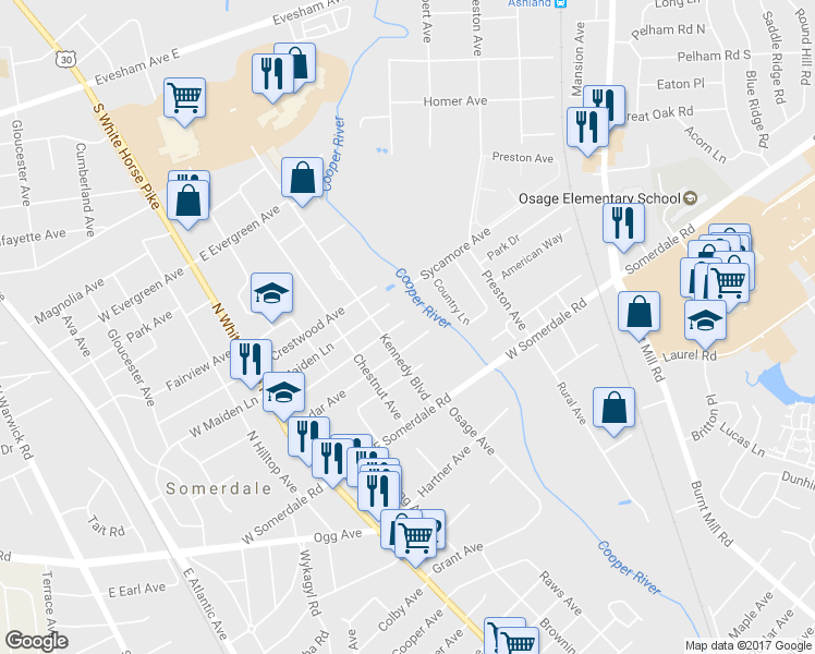map of restaurants, bars, coffee shops, grocery stores, and more near 321 Juniper Avenue in Somerdale
