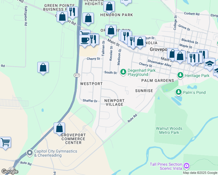 map of restaurants, bars, coffee shops, grocery stores, and more near 454 Greenhill Drive in Groveport