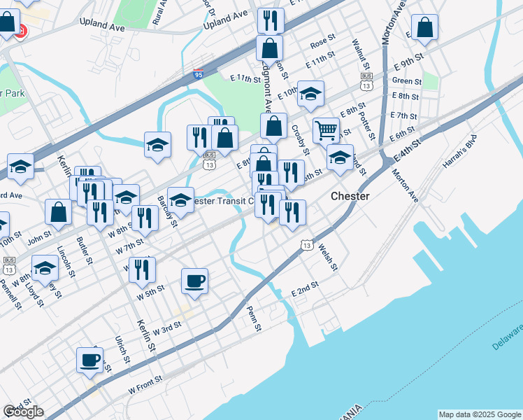 map of restaurants, bars, coffee shops, grocery stores, and more near 556 Edgmont Avenue in Chester