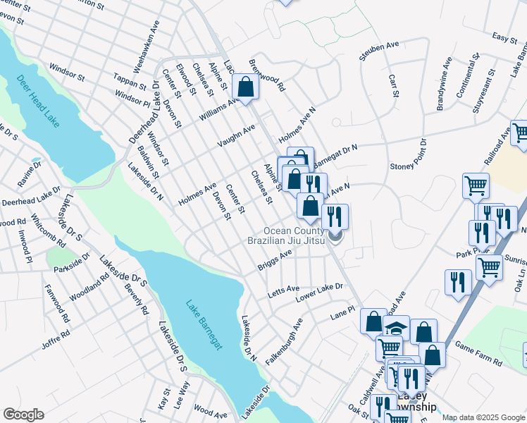 map of restaurants, bars, coffee shops, grocery stores, and more near 430 Elwood Street in Lacey Township