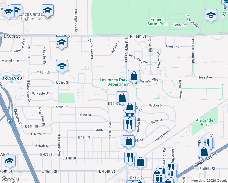 map of restaurants, bars, coffee shops, grocery stores, and more near 7906 East White Lane in Lawrence
