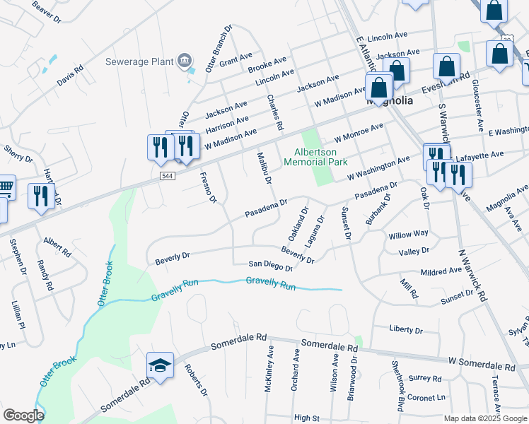 map of restaurants, bars, coffee shops, grocery stores, and more near 604 Pasadena Drive in Magnolia