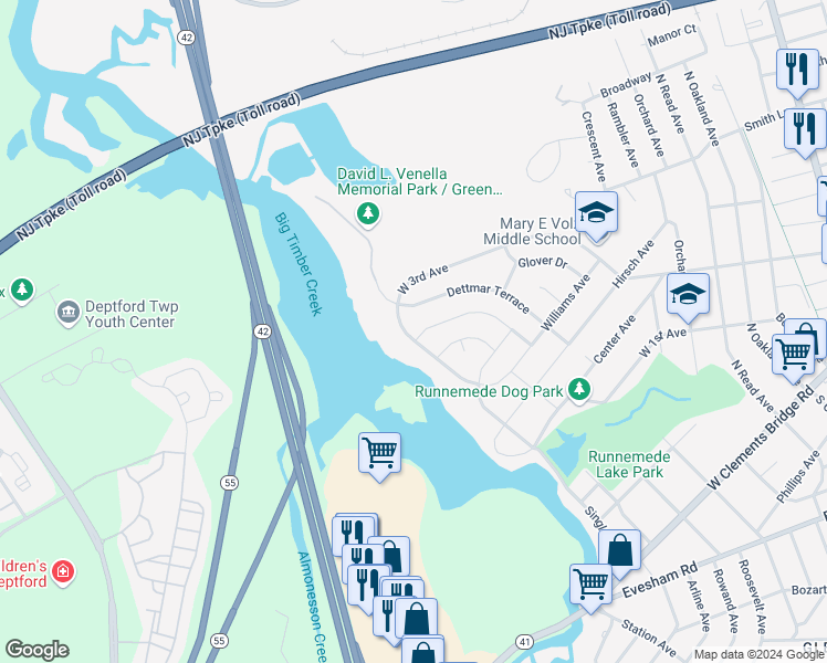 map of restaurants, bars, coffee shops, grocery stores, and more near 812 West 3rd Avenue in Runnemede