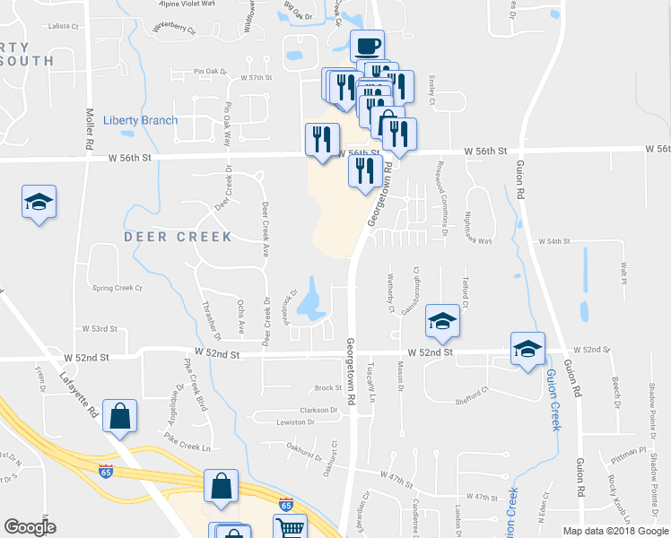 map of restaurants, bars, coffee shops, grocery stores, and more near in Indianapolis