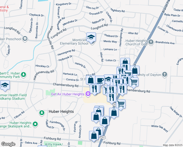 map of restaurants, bars, coffee shops, grocery stores, and more near 6213 Alter Road in Dayton