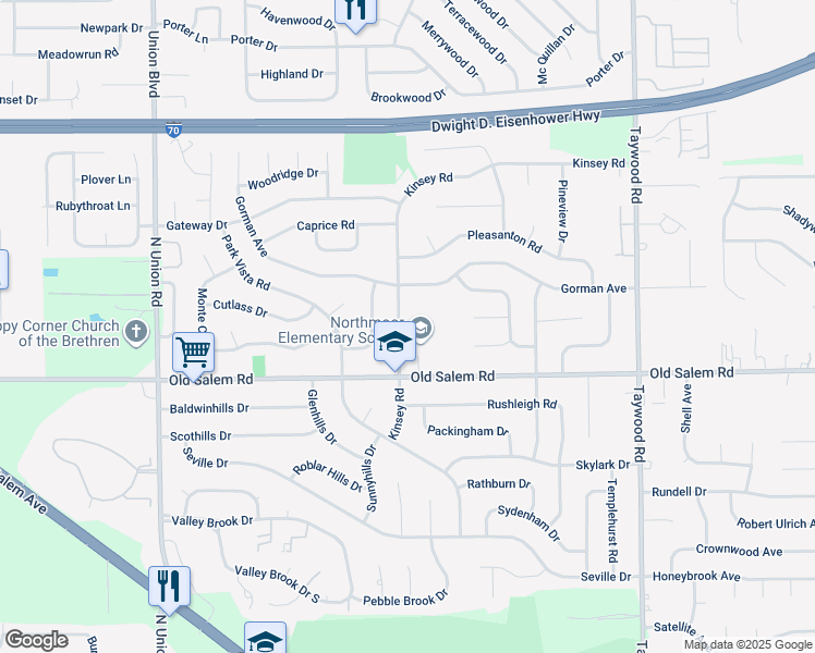 map of restaurants, bars, coffee shops, grocery stores, and more near 7100 Kinsey Road in Englewood