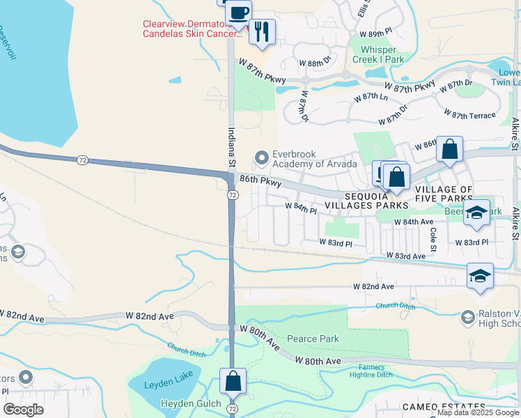 map of restaurants, bars, coffee shops, grocery stores, and more near 8394 Holman Street in Arvada