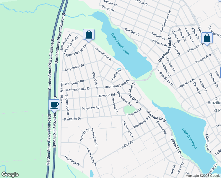 map of restaurants, bars, coffee shops, grocery stores, and more near 1835 Deerhead Lake Drive in Lacey Township