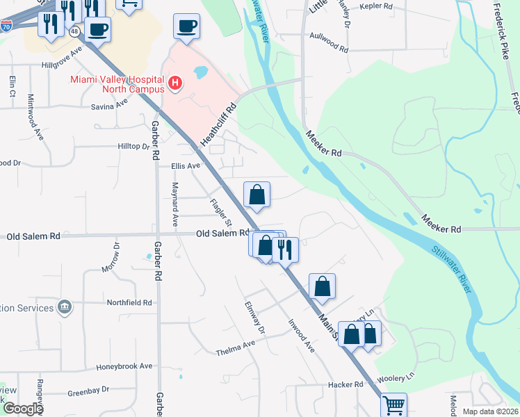 map of restaurants, bars, coffee shops, grocery stores, and more near 14 Dorchester Dr in Dayton