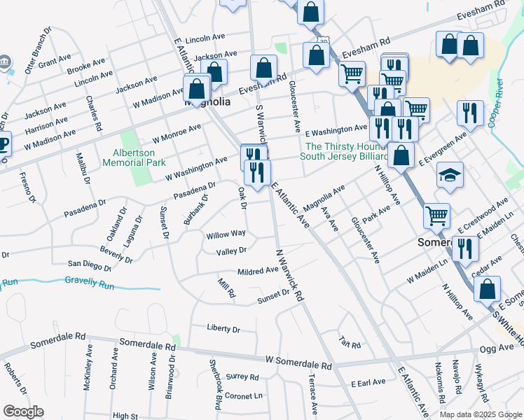 map of restaurants, bars, coffee shops, grocery stores, and more near 413 North Warwick Road in Somerdale