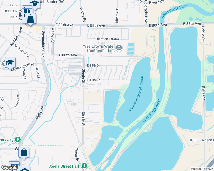 map of restaurants, bars, coffee shops, grocery stores, and more near 8361 Garfield Circle in Denver